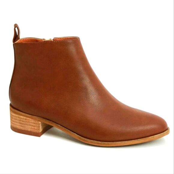 BeastโFashion PU Leather Block Heel Ankle Boots Brown Womens 7.5 Shoe - Picture 1 of 5